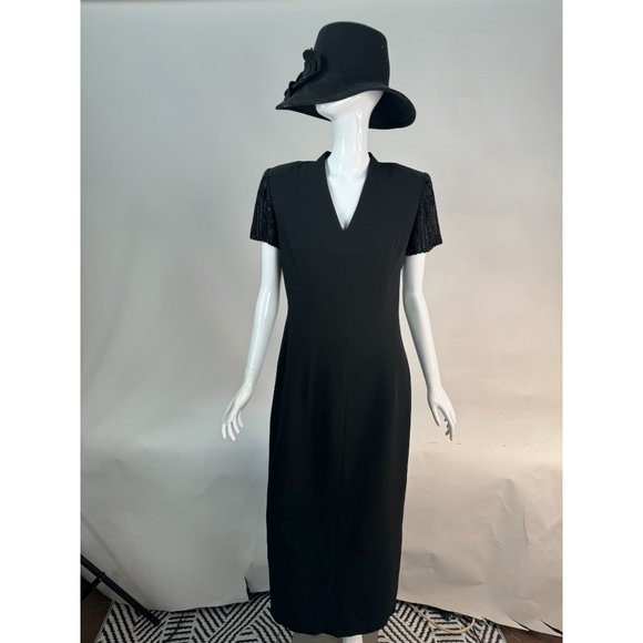 Richard Warren Petites Beaded Sleeve Long Black Dress 10P Black Acetate Blend - Picture 16 of 16